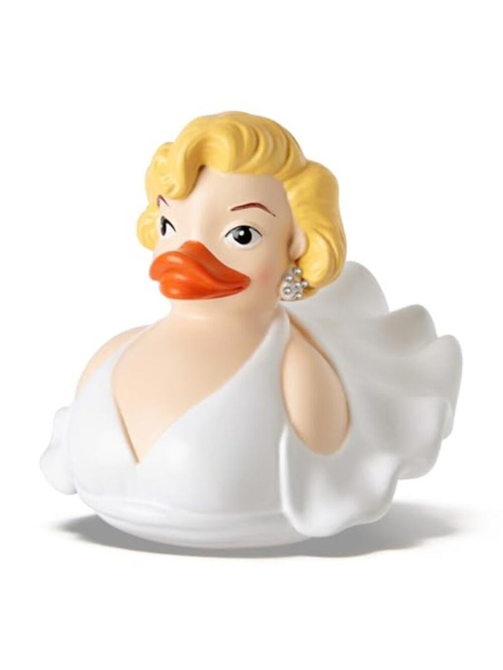 Marilyn Monroe Duck Figurine,White Dress with Rhinestones,Blonde Hair and Pearl